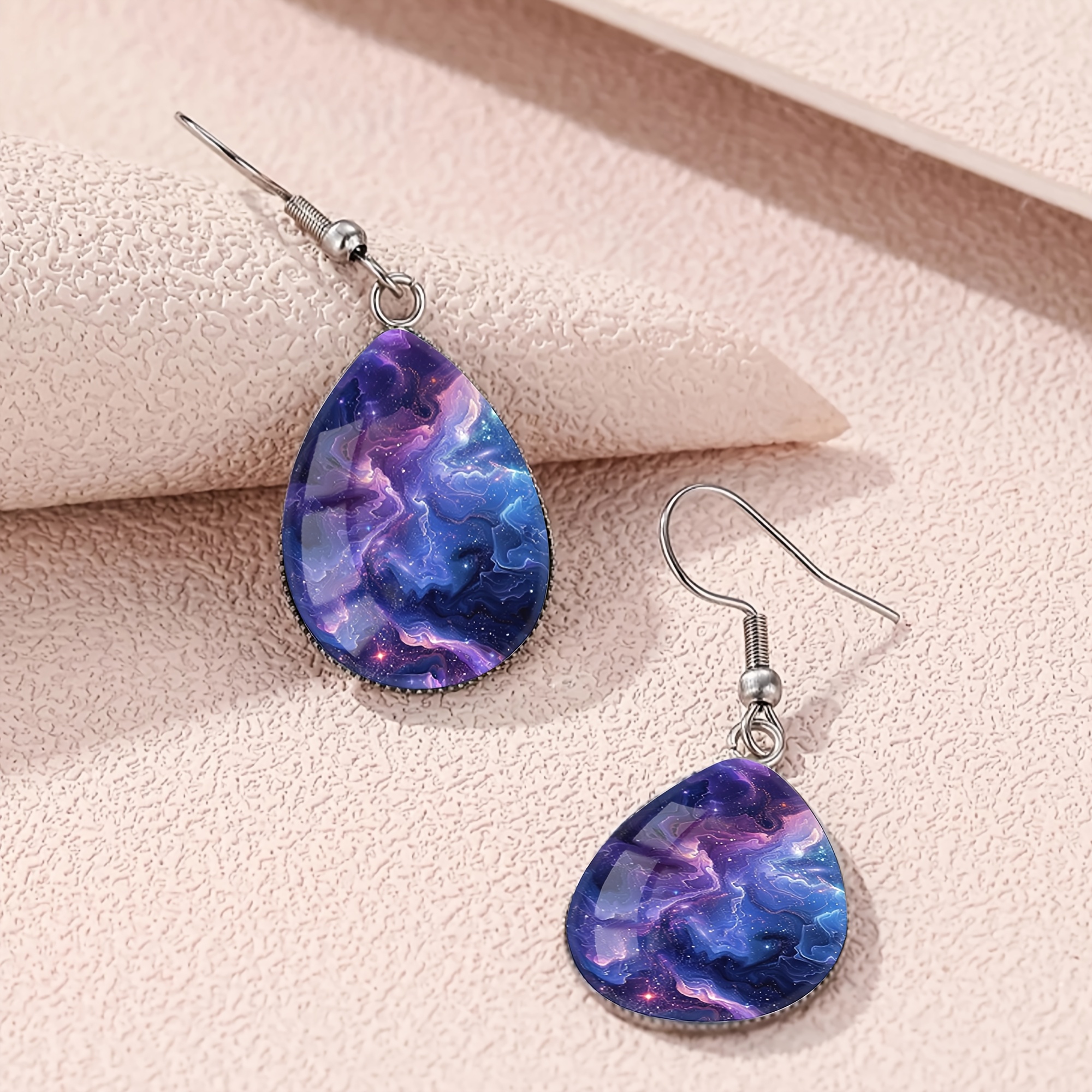 Unisex Starry Sky Pattern Teardrop Earrings, Gift